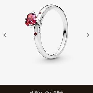 Pandora Silver Ring with Pink Heart Stone Size 50